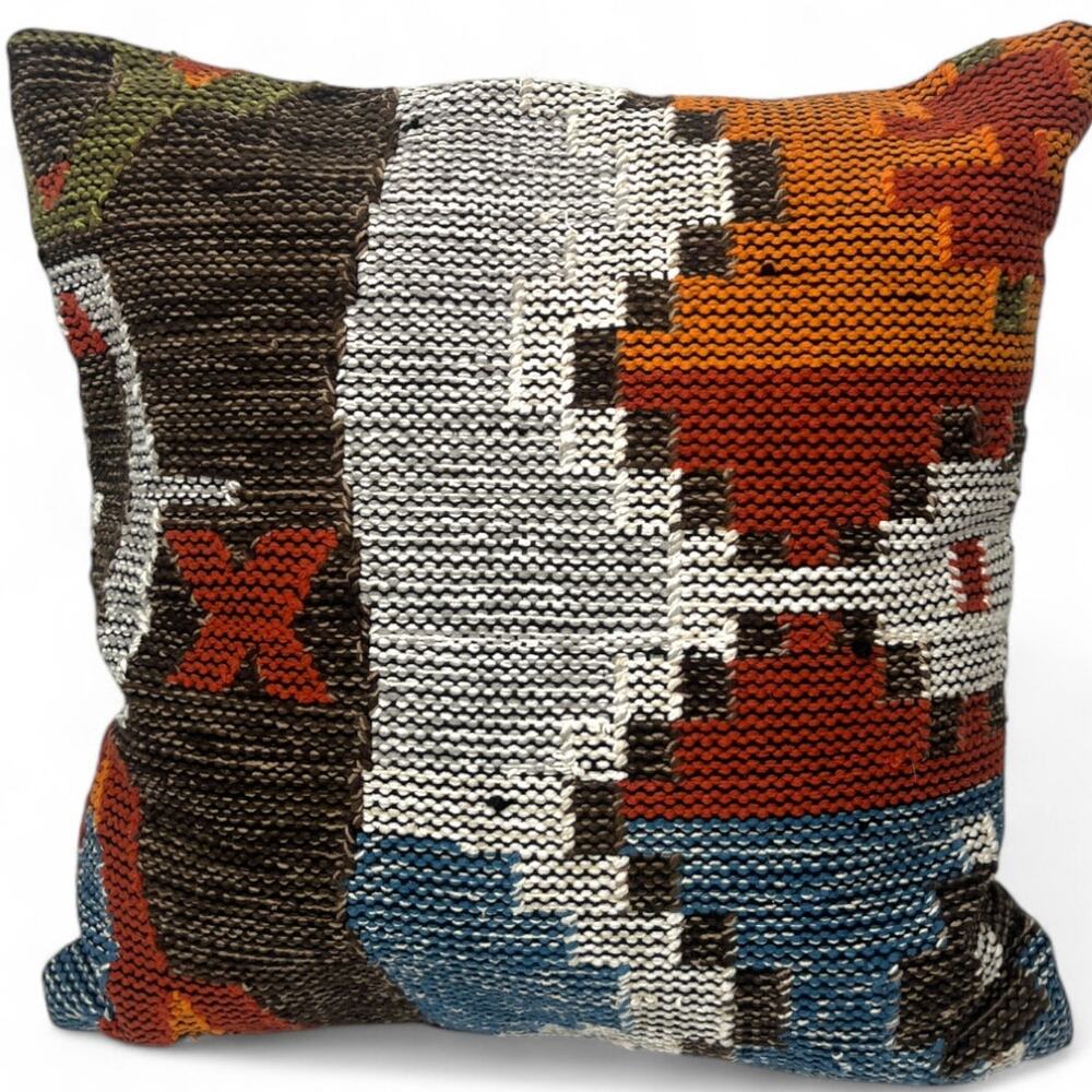 Throw Pillow Cotton Kilim Cushion Cover 20" Loomed Designer Textured Multi Color